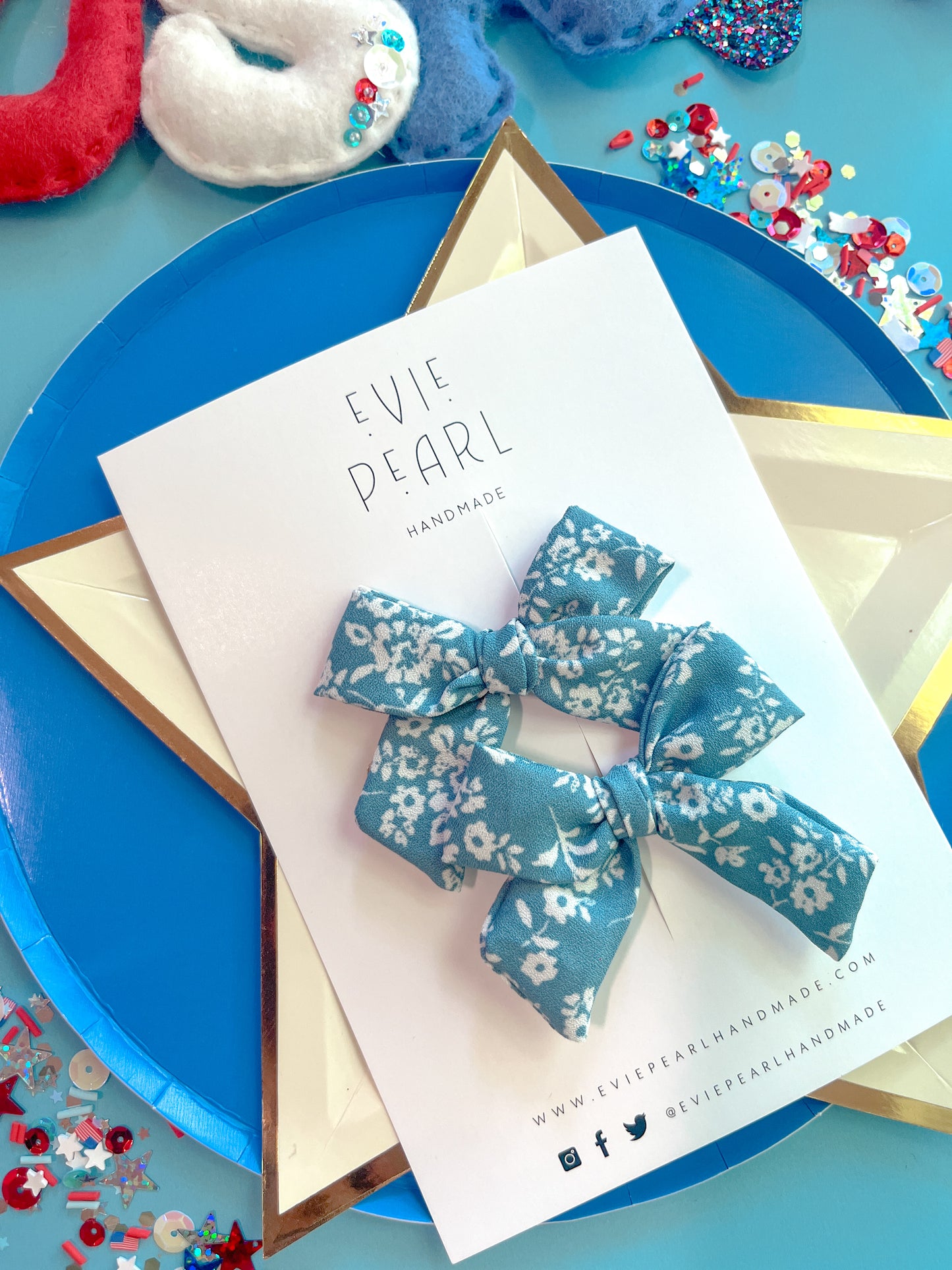 Blue Floral Small Pinwheel Pigtails