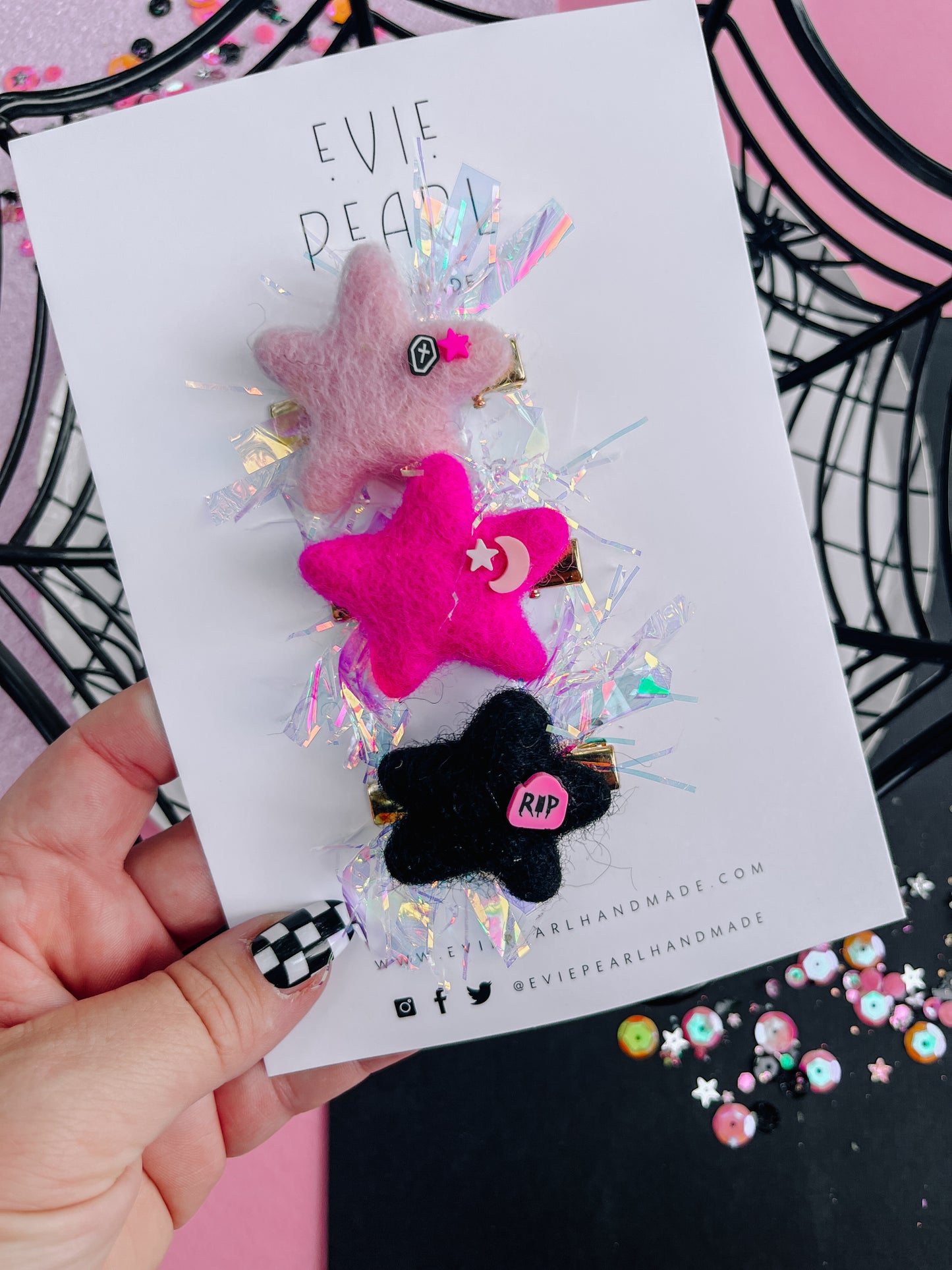 Pink Black Spooky Halloween Party Stars