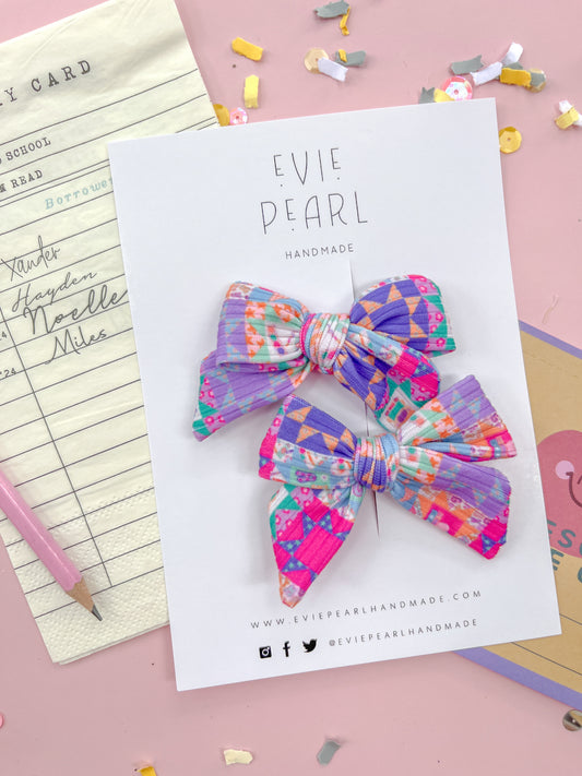 Bright Quilt Back To School Small Pinwheel Pigtails