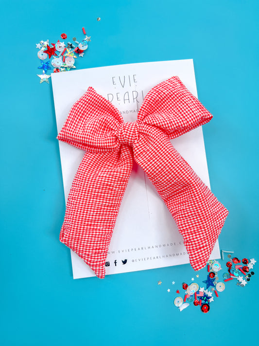 Red Gingham Crinkle XL Pinwheel Bow
