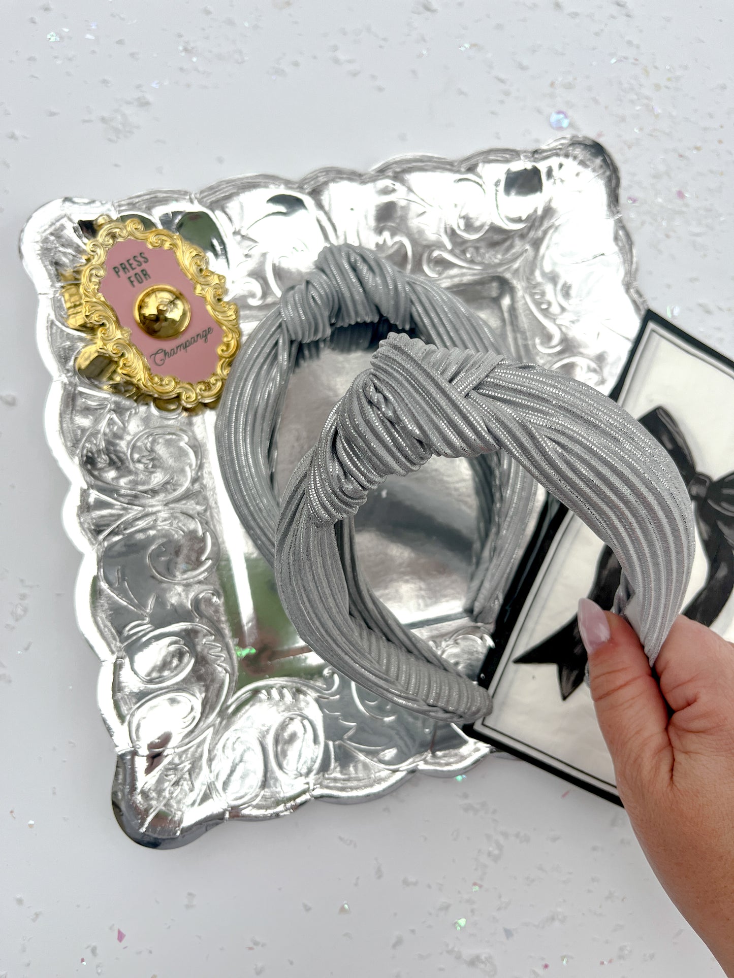 Silver Ribbed Knotted Headband for Girls & Women