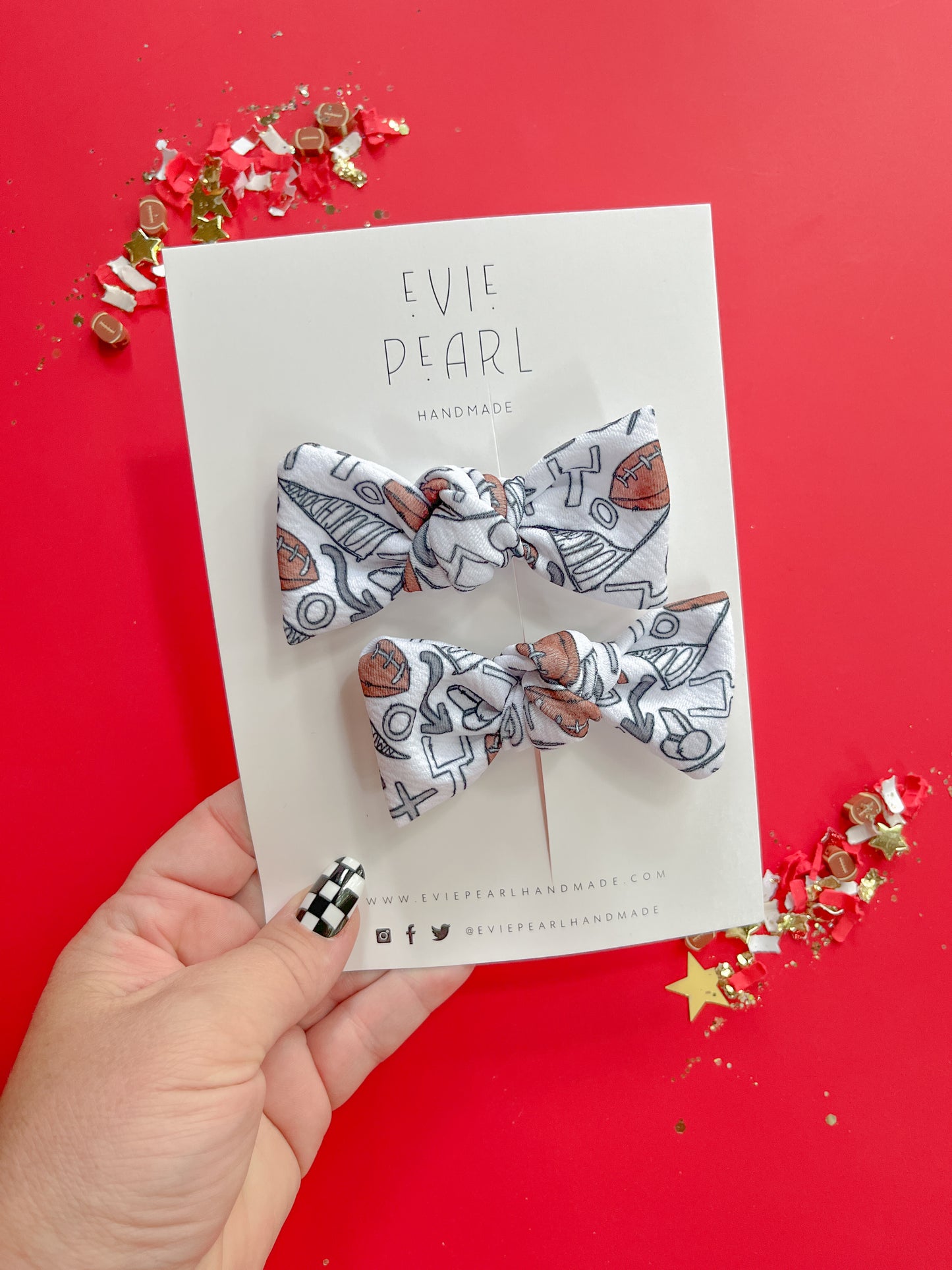 White Football Knot Bow Pigtail Set