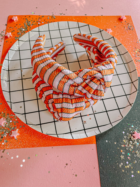 Pink|Orange|Black Stripe Knotted Headband for Girls & Women