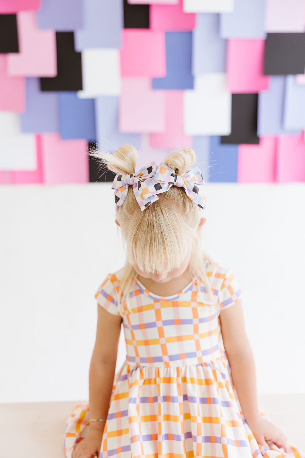 Black|Orange|Purple|Lilac Checkered Pinwheel Bow