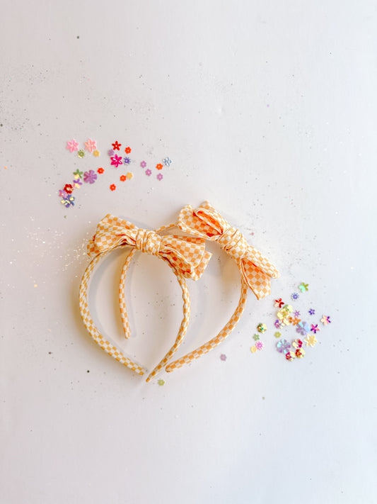Yellow Checkered Bow Headband