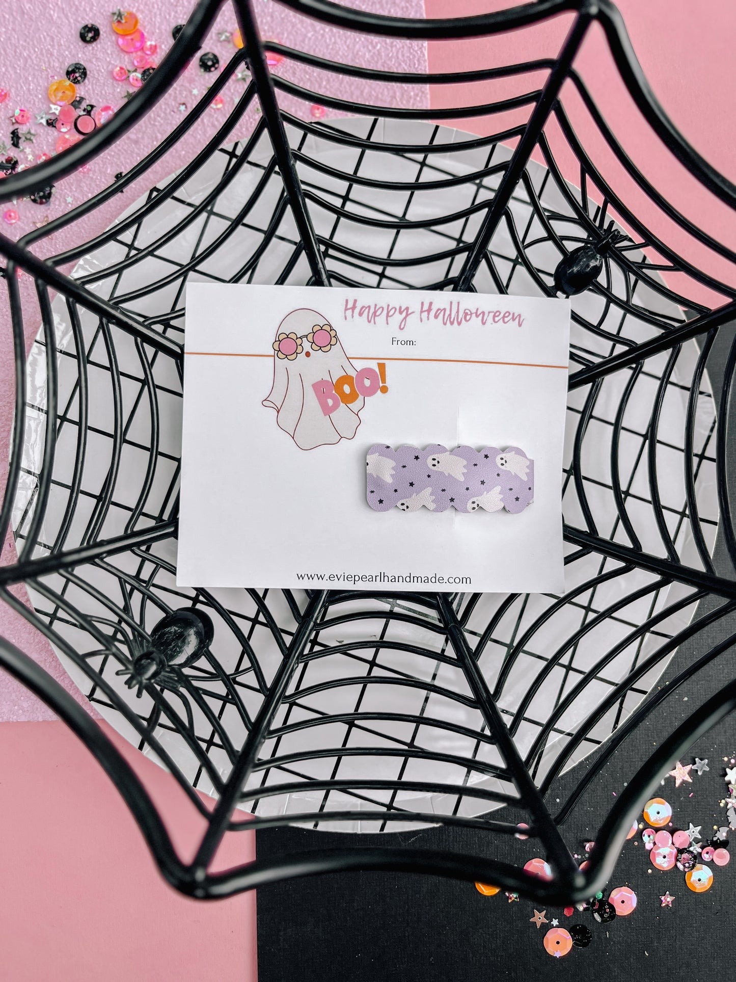 Purple Ghost Classmate Bestie Halloween Gift Snap Clip Card