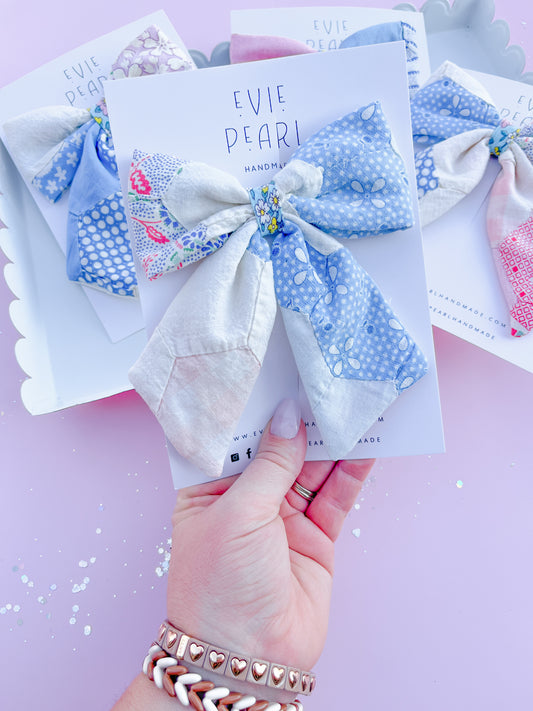 Heirloom Patchwork Quilted Medium Sailor Bow for Girls & Women