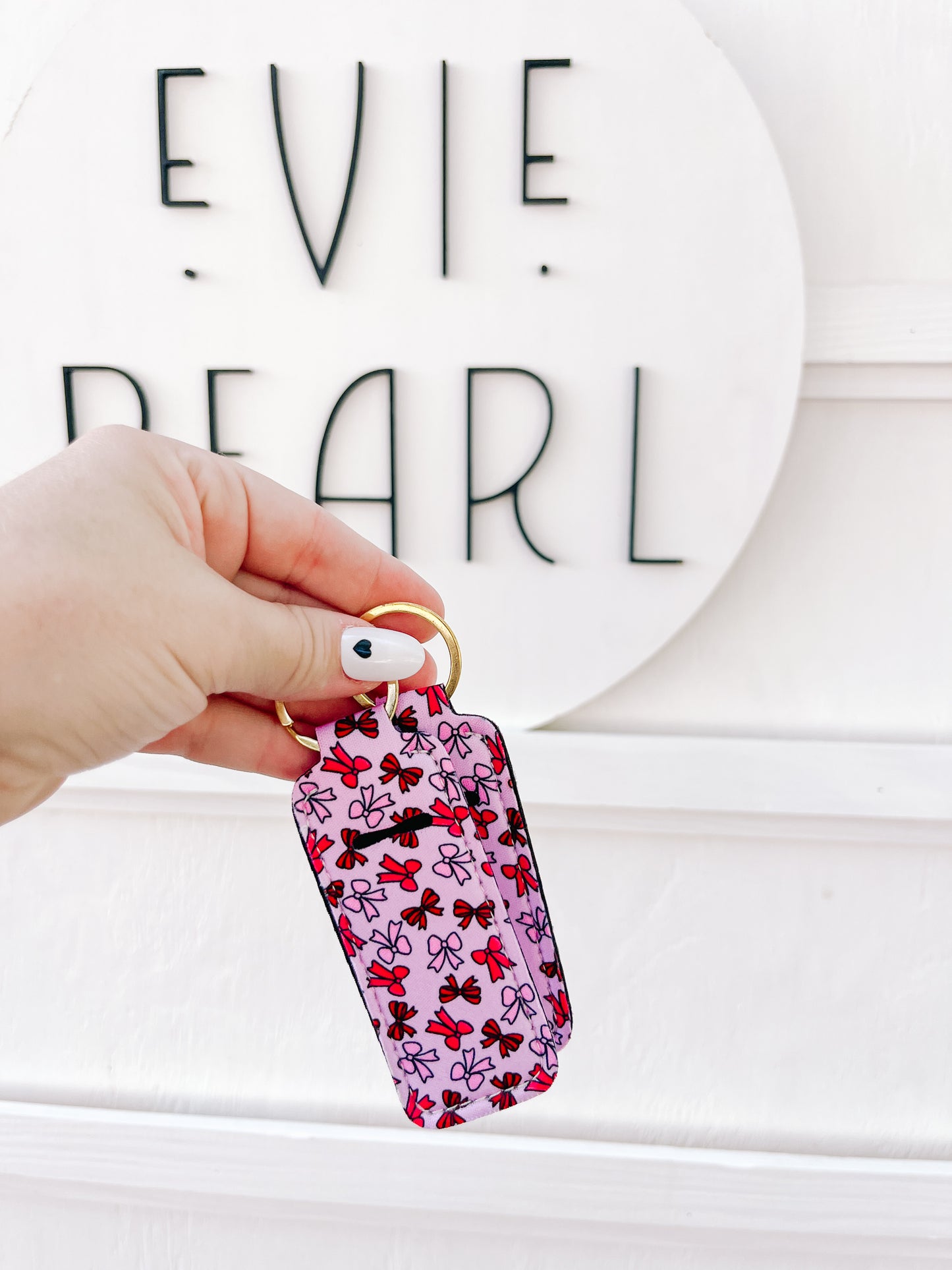 Pink Bows Chapstick Lipgloss Keychain Holder
