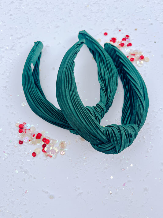 Green Silk Ribbed Knotted Headband for Girls & Women