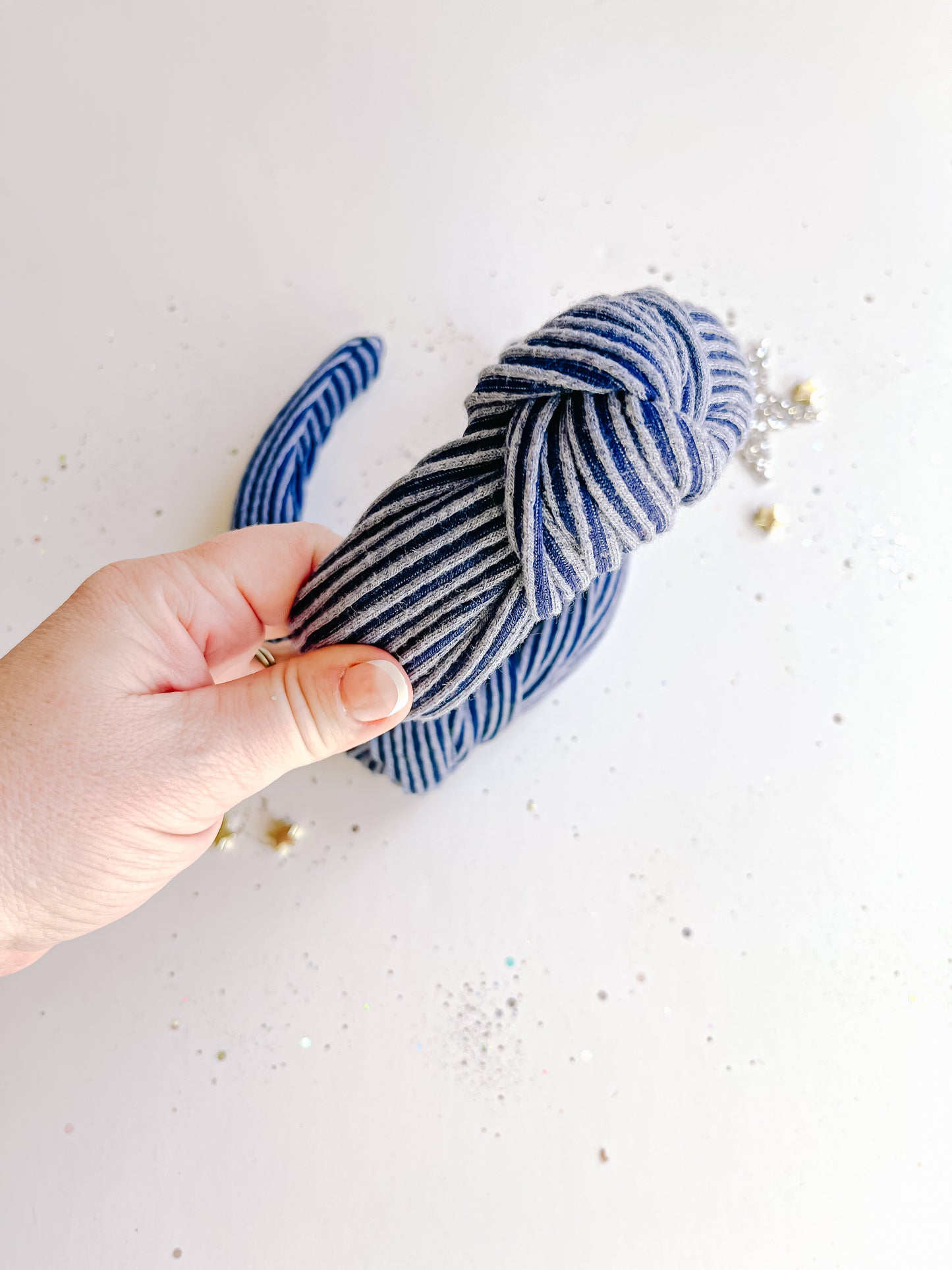 Navy Ribbed Knotted Headband