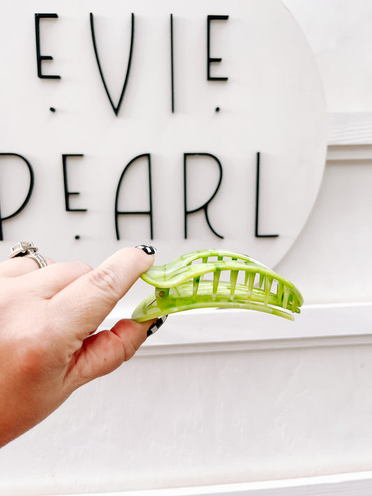 Green Marbled Flat Medium Claw Clip