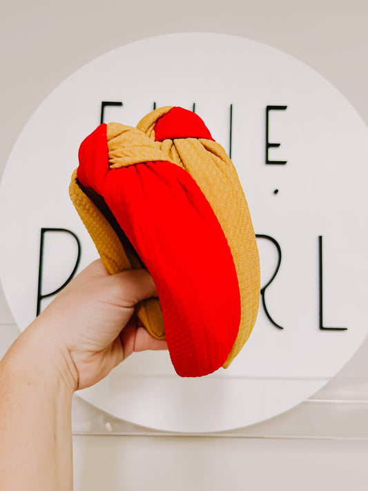 Gold Red Colorblock KC Chiefs Knotted Headband for Girls & Women R2S