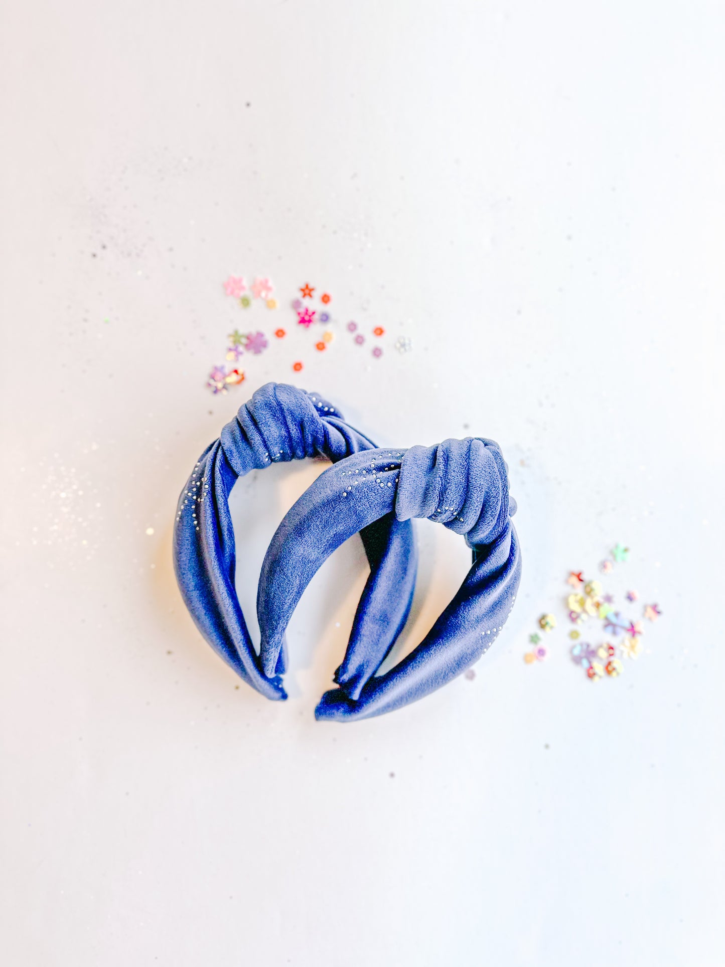 Blue Velvet Rhinestone Bow Knotted Headband