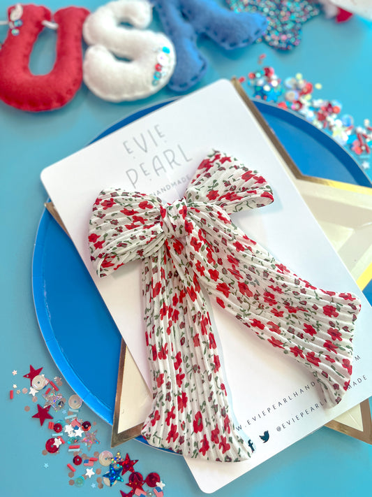 Red Poppy Crinkle Long Tailed Bow