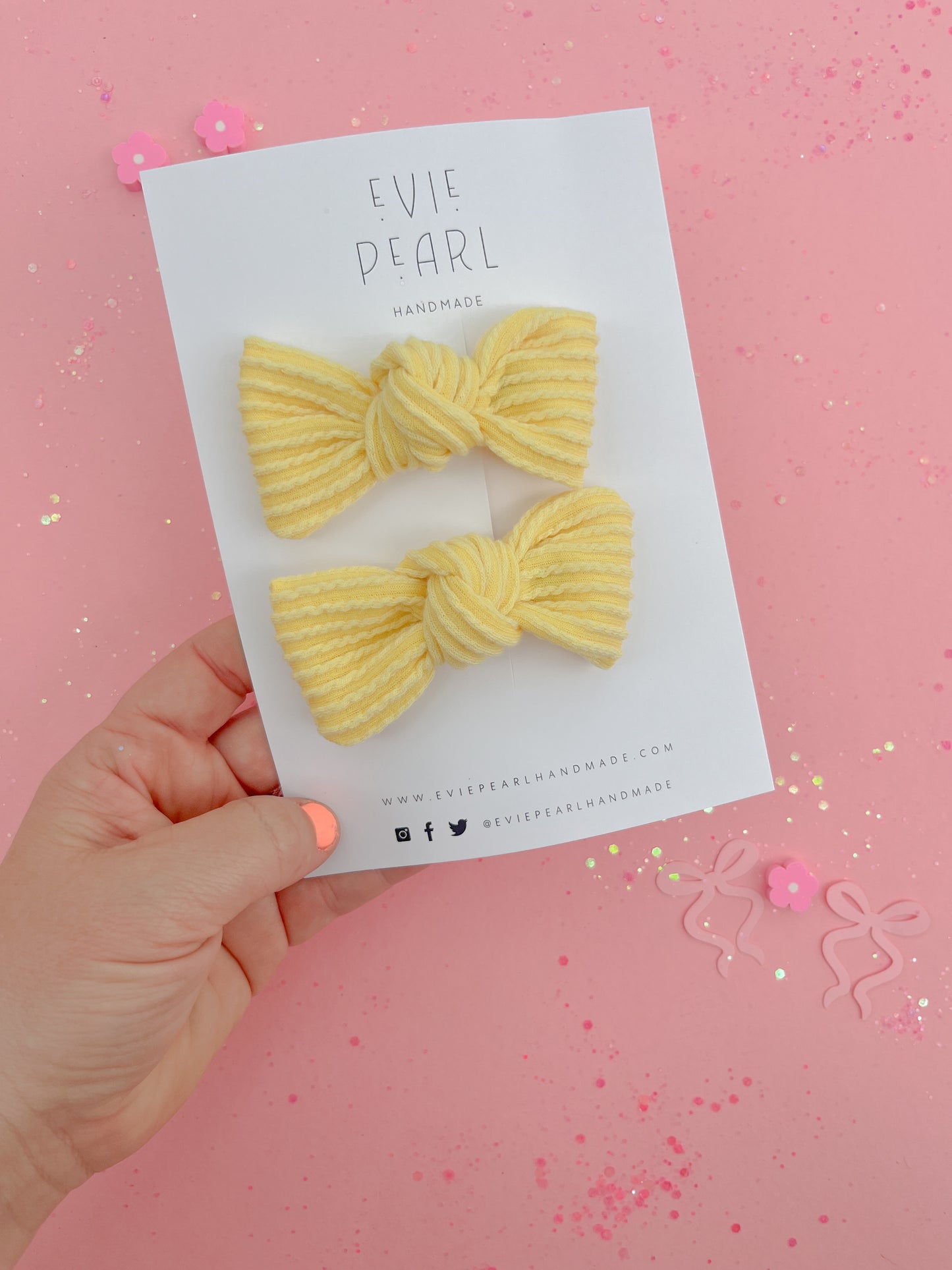 Butter Yellow Ribbed Knot Bow Pigtails