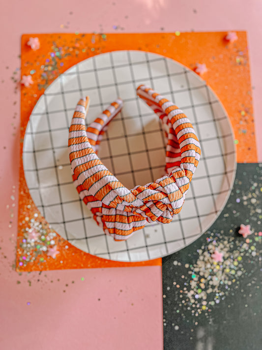 Pink|Orange|Black Stripe Knotted Headband for Girls & Women