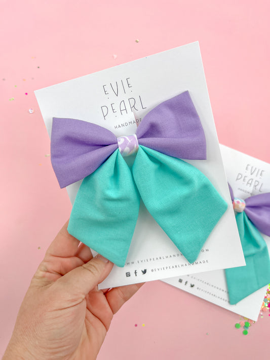 Teal & Purple Colorblock Medium Sailor Bow