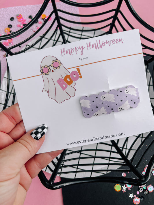 Purple Ghost Classmate Bestie Halloween Gift Snap Clip Card
