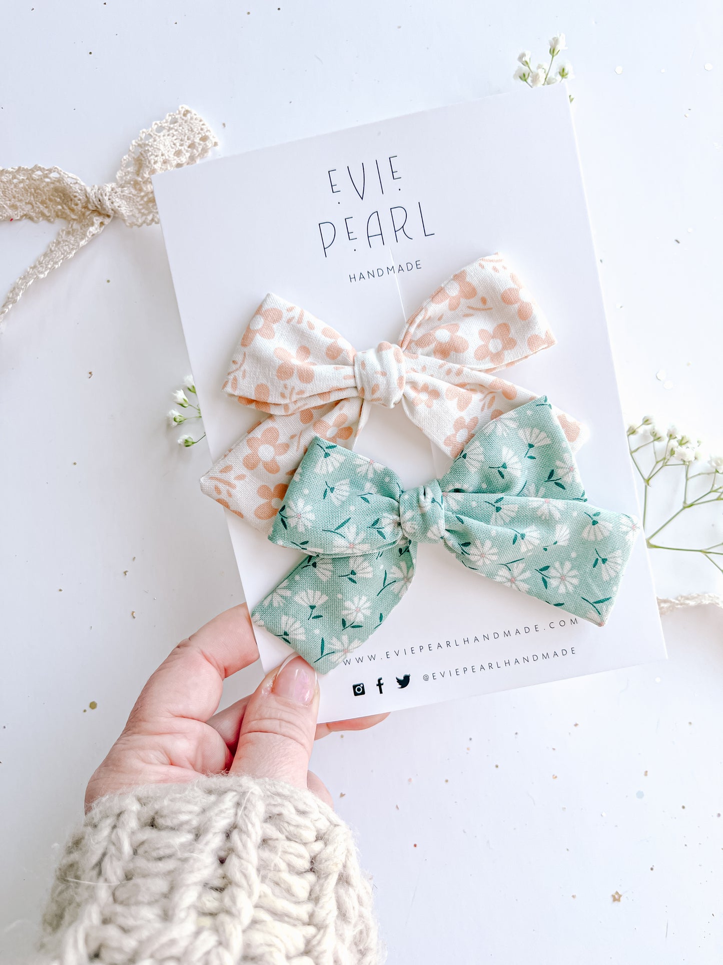 Cream Pink Daisy & Green Floral Medium Pinwheel Set
