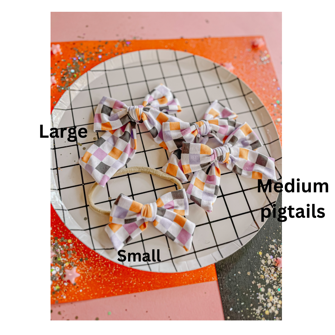 Black|Orange|Purple|Lilac Checkered Pinwheel Bow