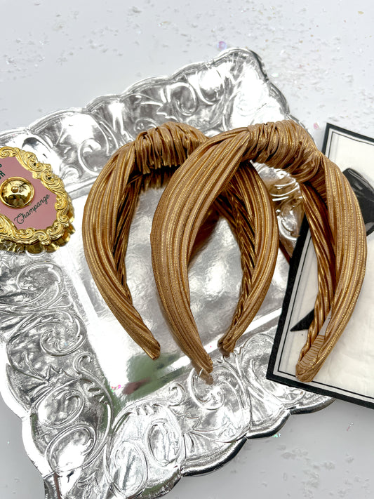Gold Ribbed Knotted Headband for Girls & Women