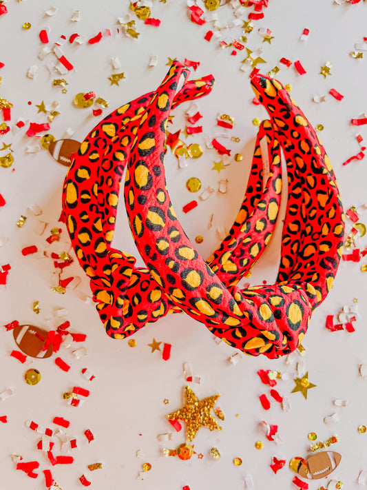 Red Gold Leopard Knotted Headband R2S