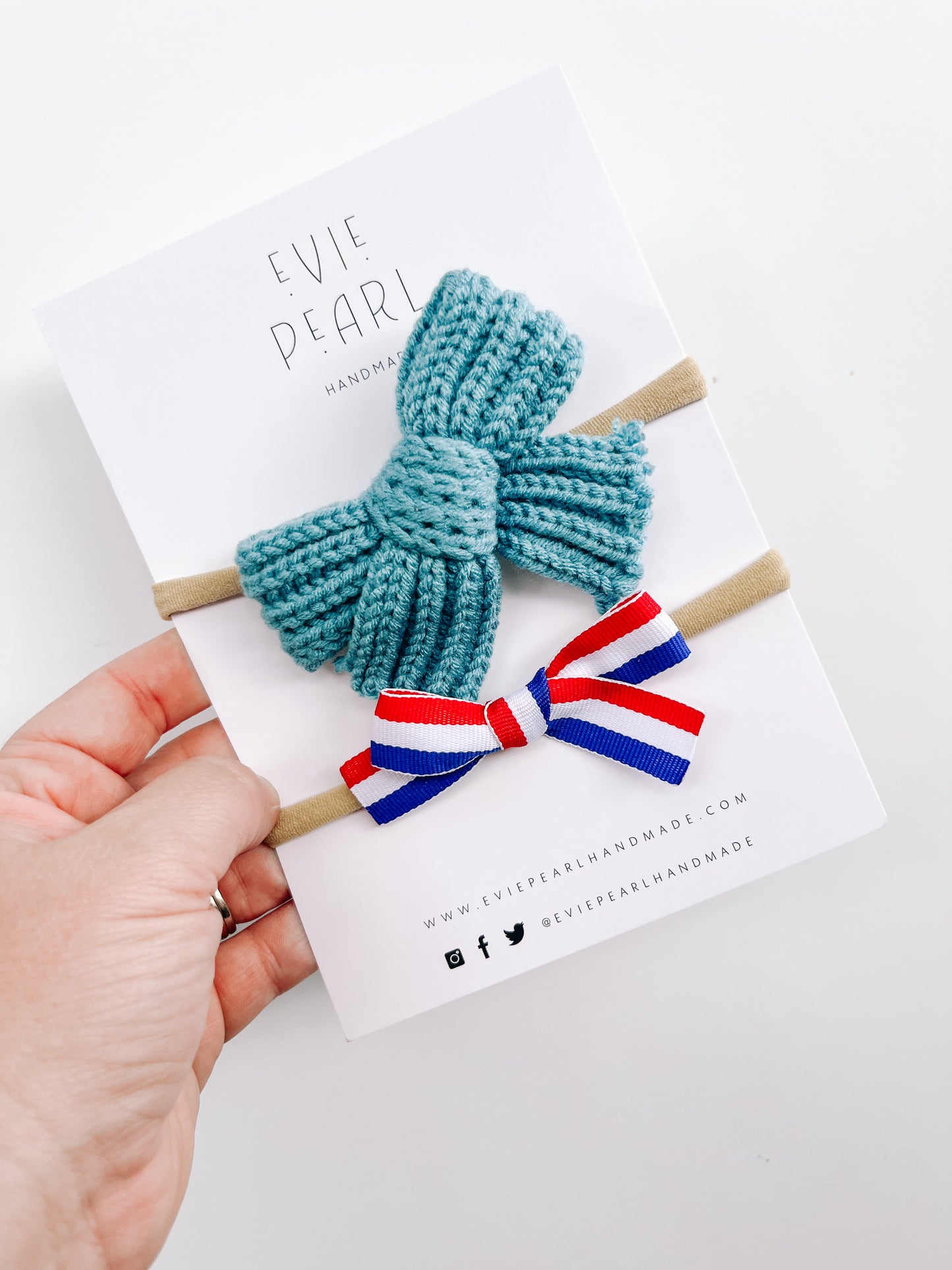 Blue Knit & Red White Blue Stripe Nylon headband