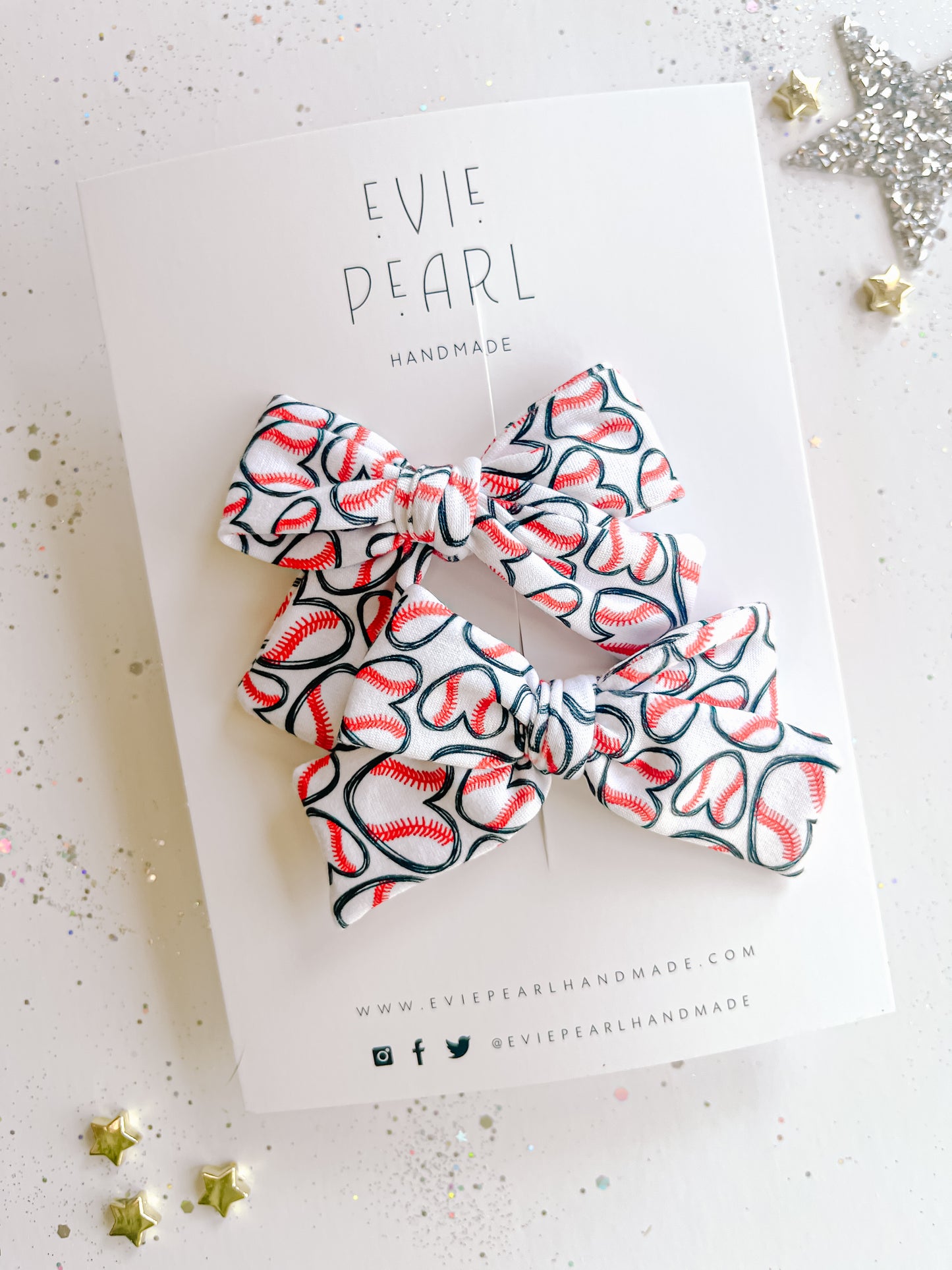 Baseball Heart Small Pinwheel Pigtail Bows