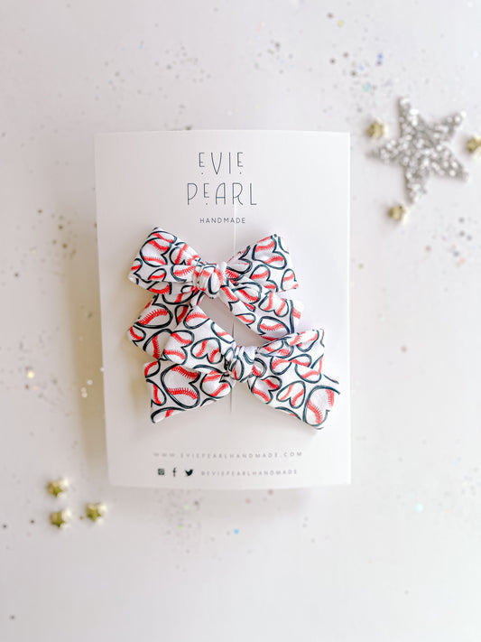 Baseball Heart Small Pinwheel Pigtail Bows