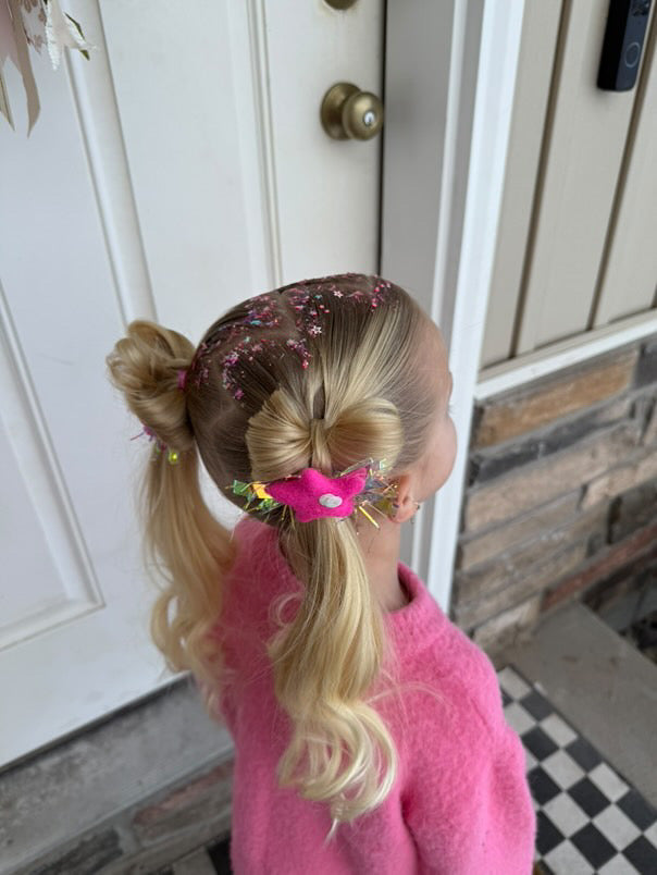 Hot Pink Star Sequin Pigtail Clips