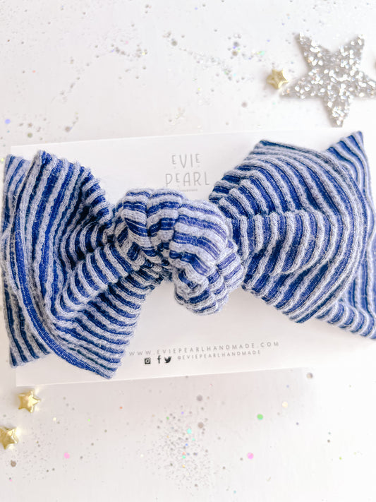 Navy Blue Ribbed Baby Bow Turban