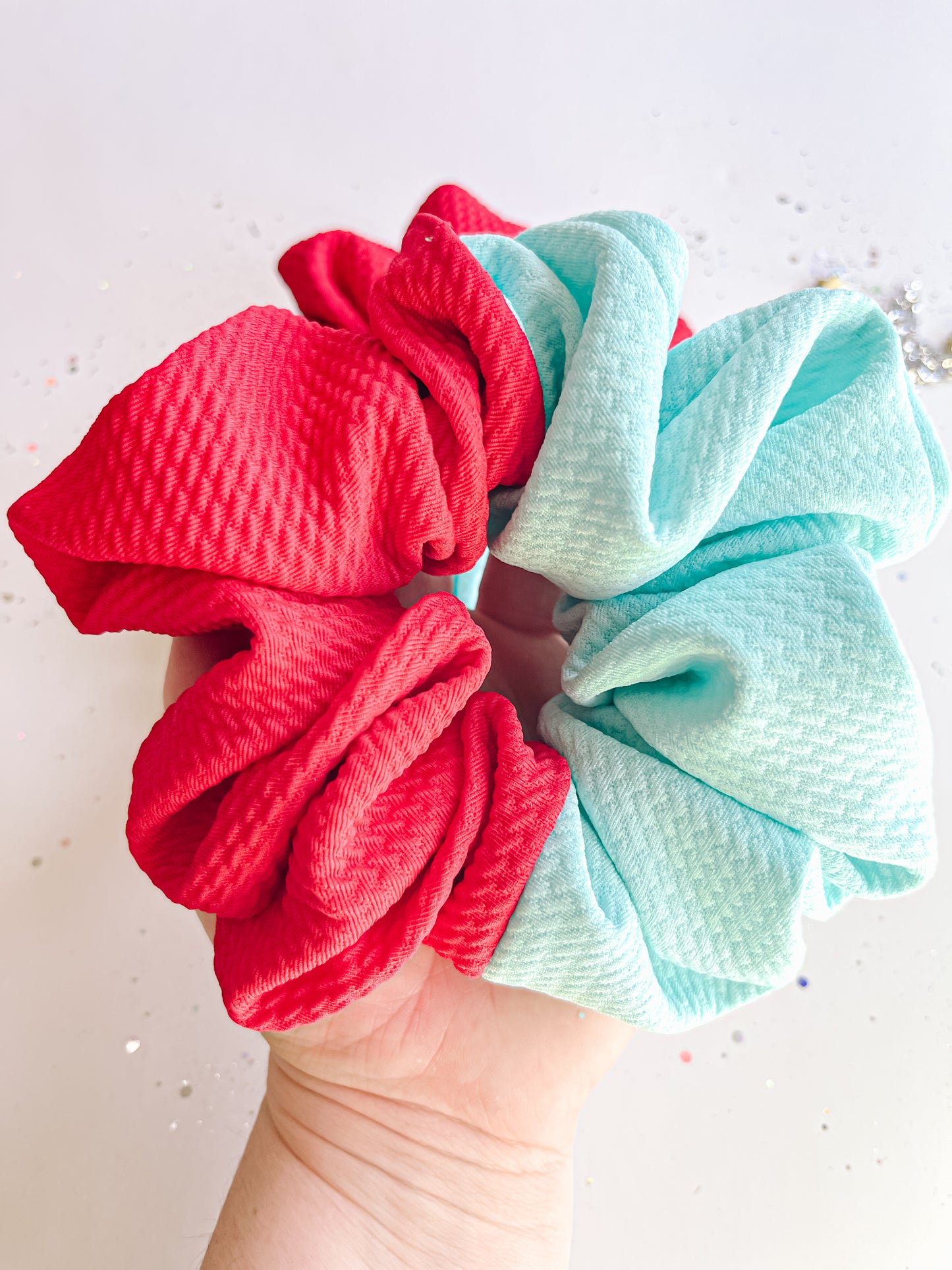 Teal | Red Colorblock Regular Scrunchy