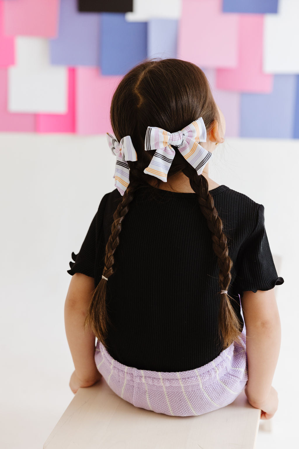 Black|Orange|Purple|Lilac Stripes Pinwheel Bow