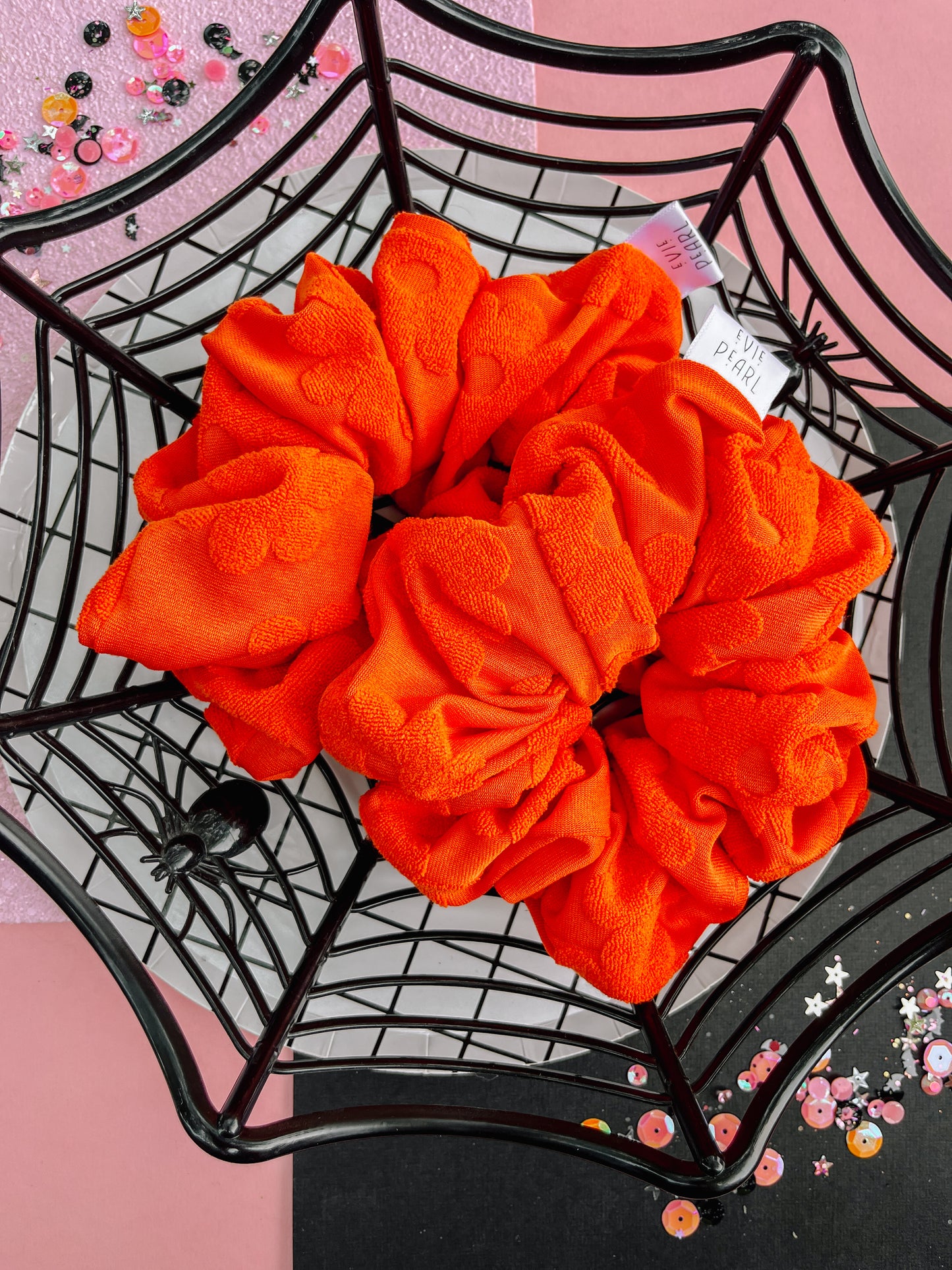 Orange Daisy Flocked Scrunchy