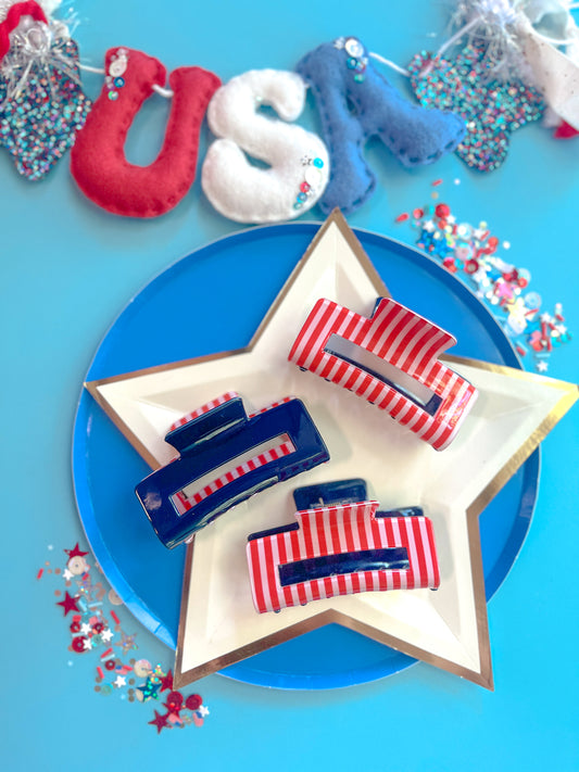 Navy, Red & White Stripes Medium Claw Clip