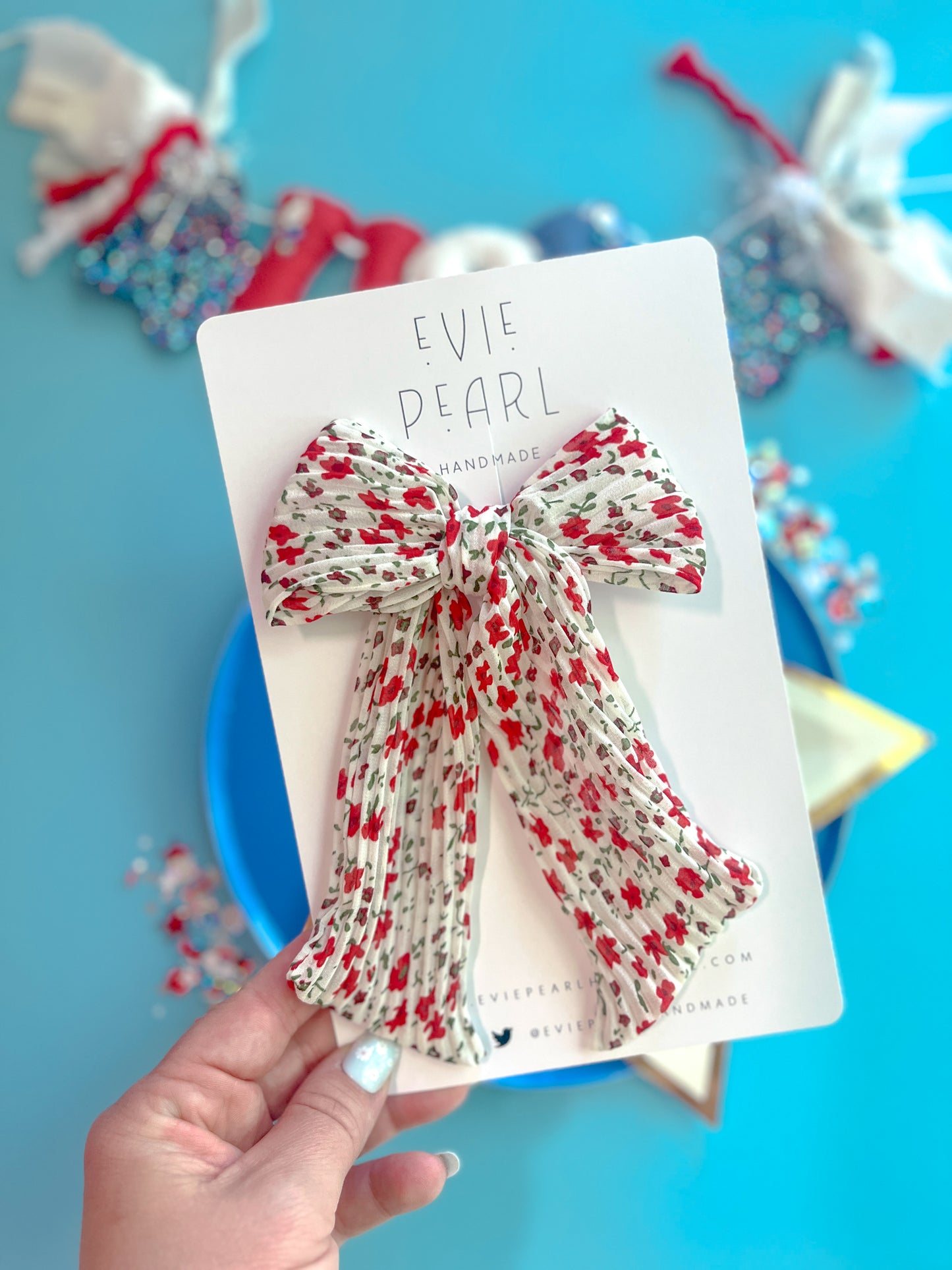 Red Poppy Crinkle Long Tailed Bow