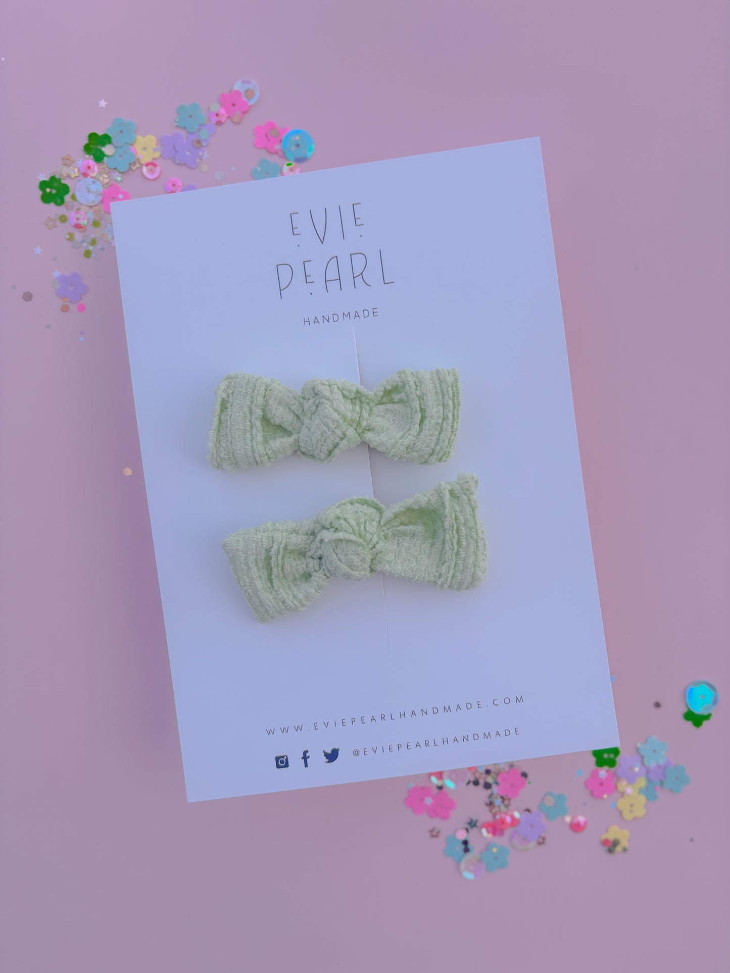 Mini Sage Green Knot Bow Pigtail Set