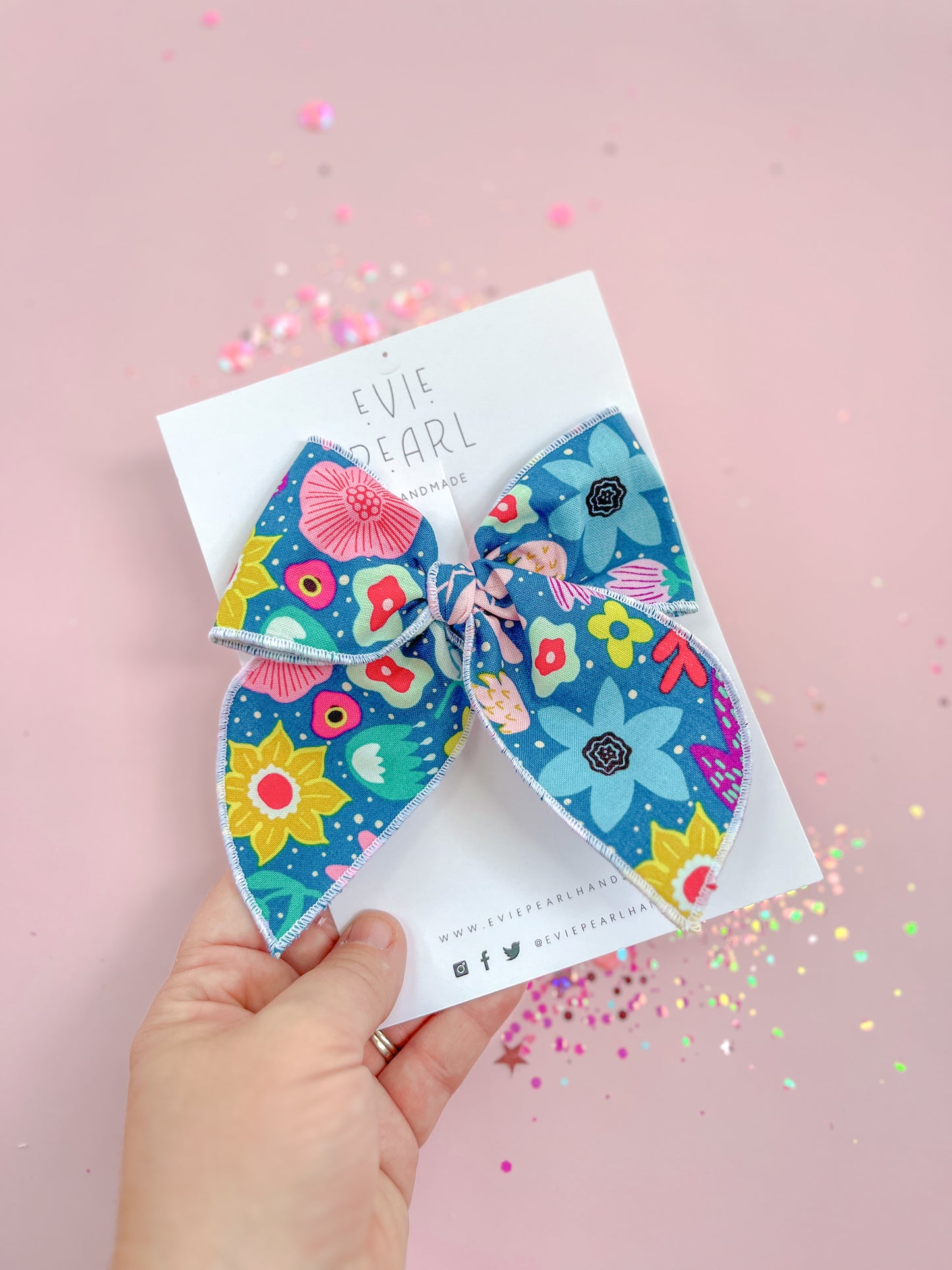 Oversized Bright Teal Flowers Bow