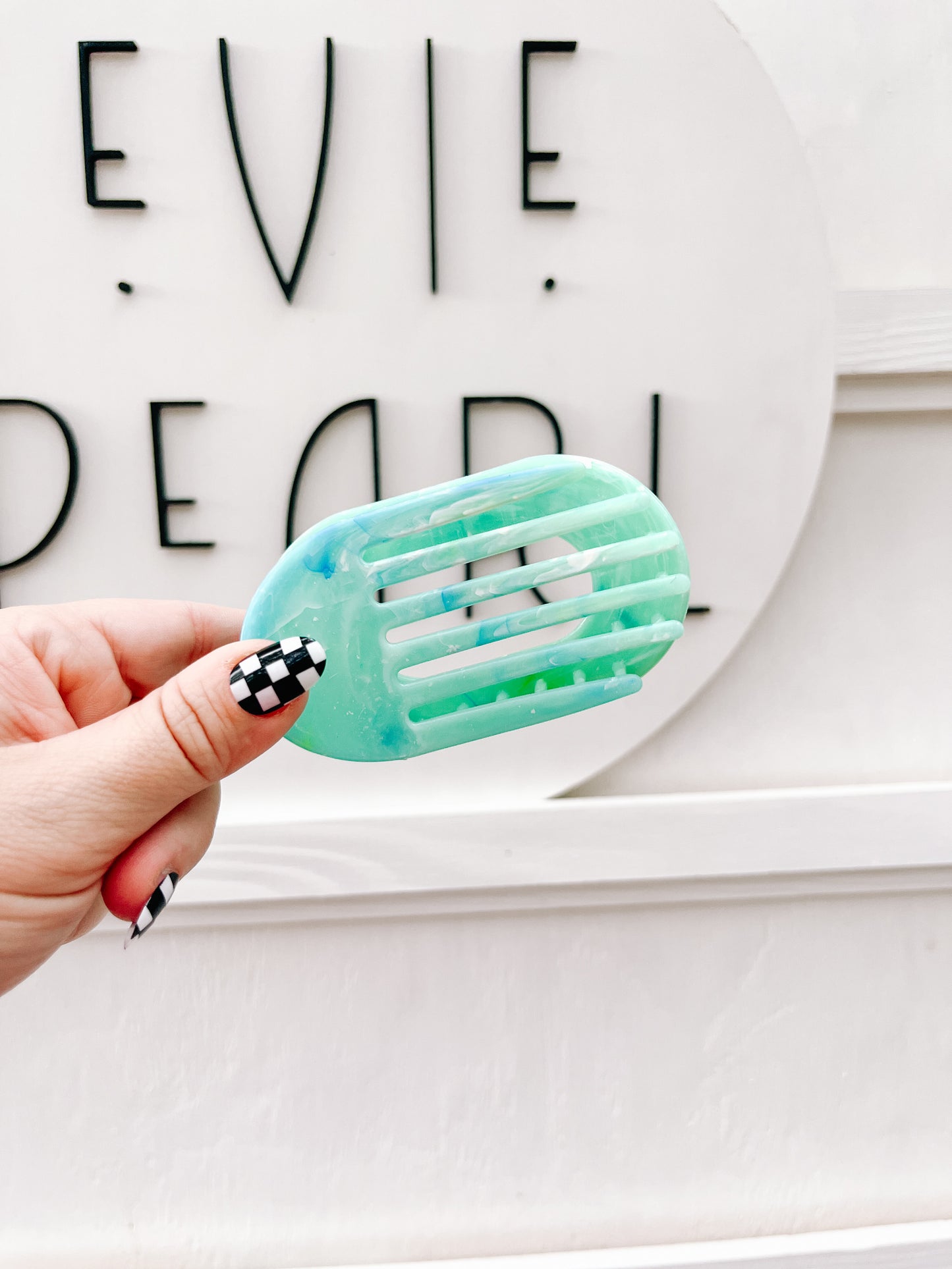 Teal Marbled Flat Medium Claw Clip