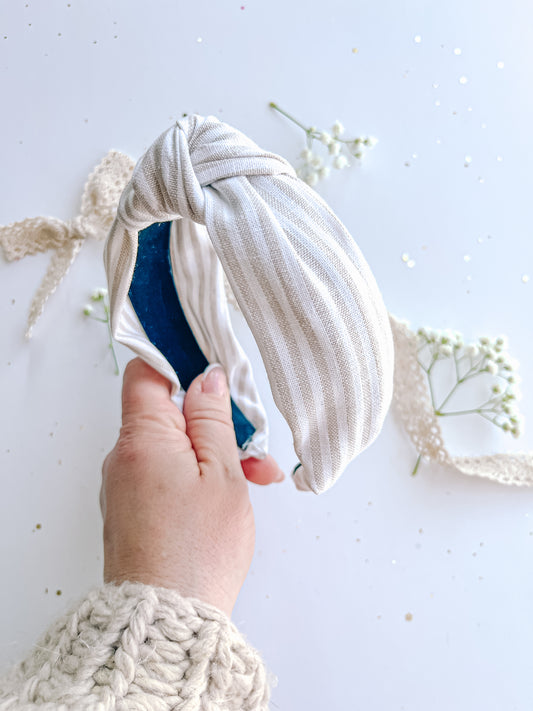 White & Gray Striped Knotted Headband for girls & woke.