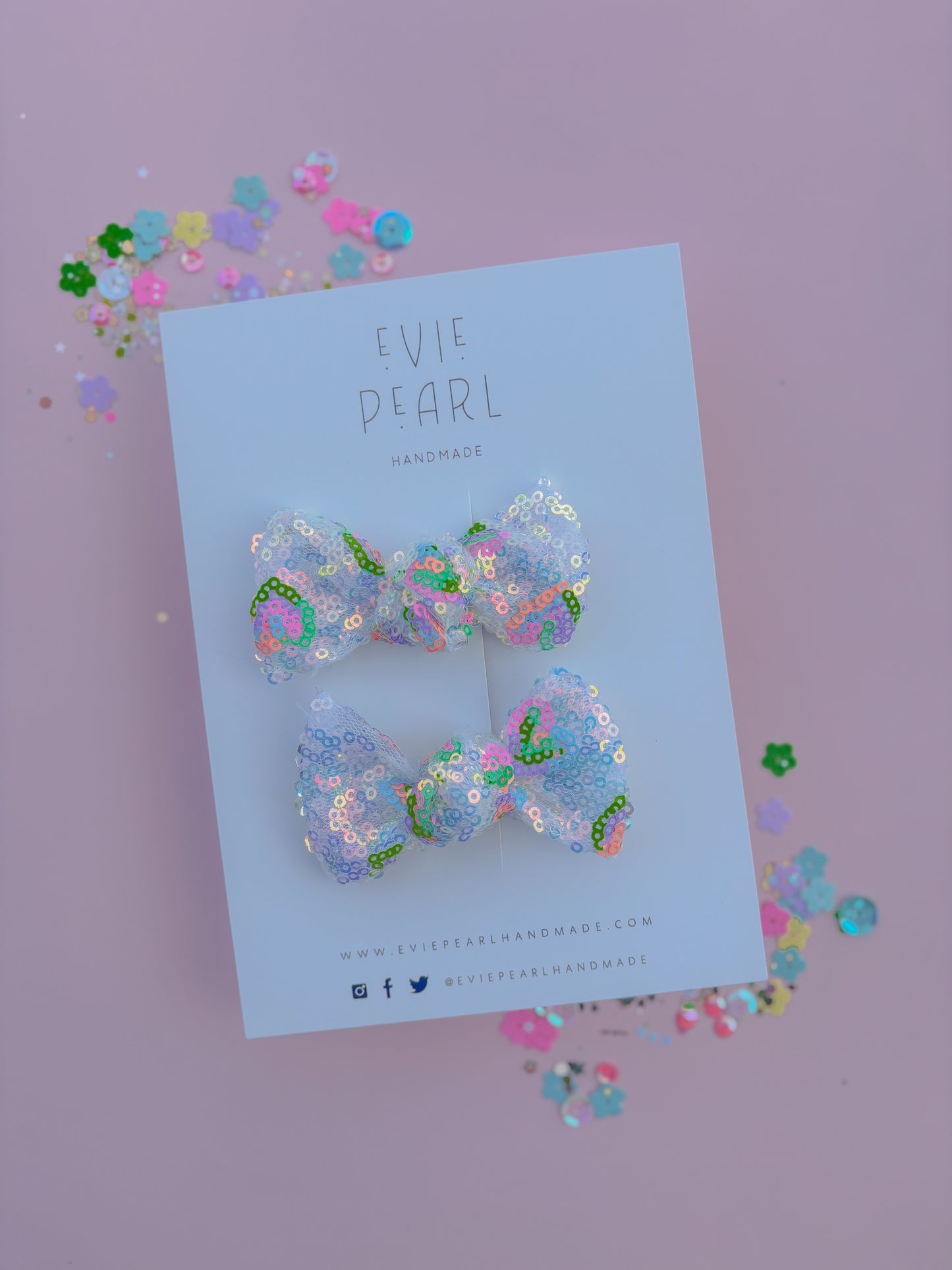 White Rainbow Sequins Knot Bow Pigtail Set