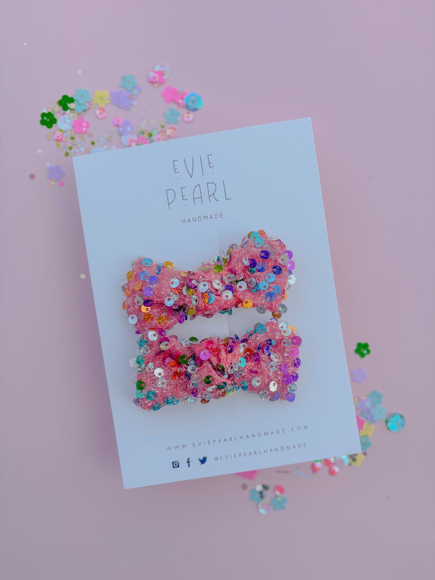 Pink Confetti Sequins Knot Bow Pigtail Set