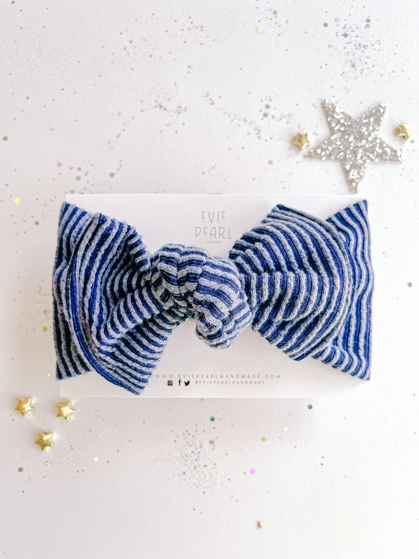 Navy Blue Ribbed Baby Bow Turban