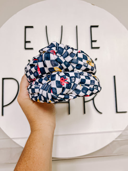 Black KC Bows Checkered Knotted Headband R2S