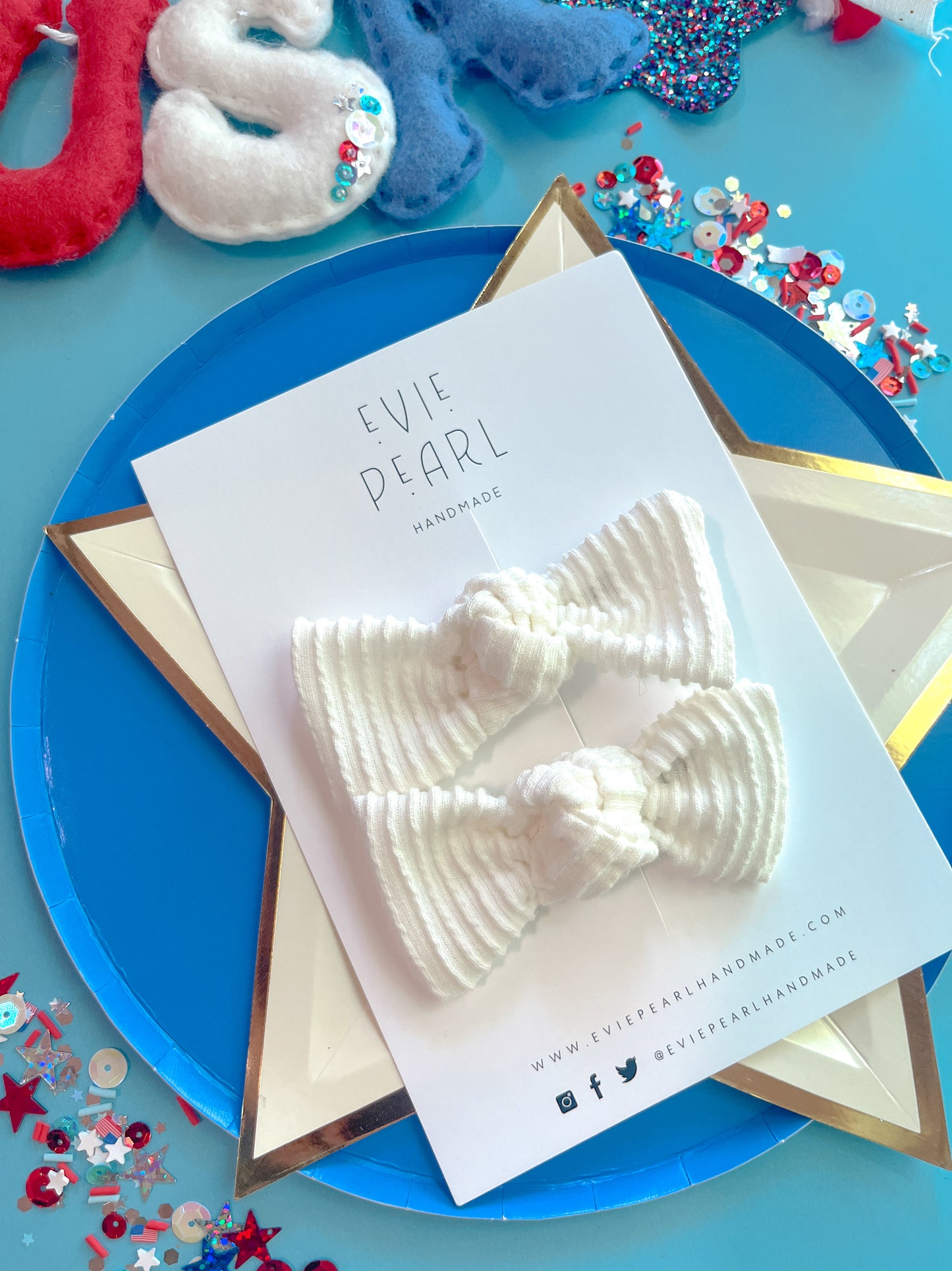 Crisp White Ribbed Knot Bow Pigtails