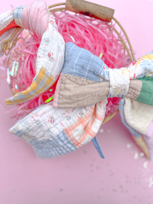 Spring Heirloom Quilted XL Easter Basket Tag Bow