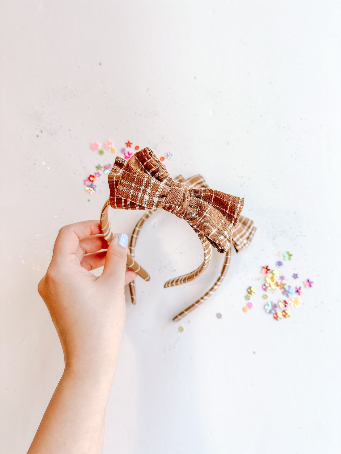 Brown Plaid Bow Headband