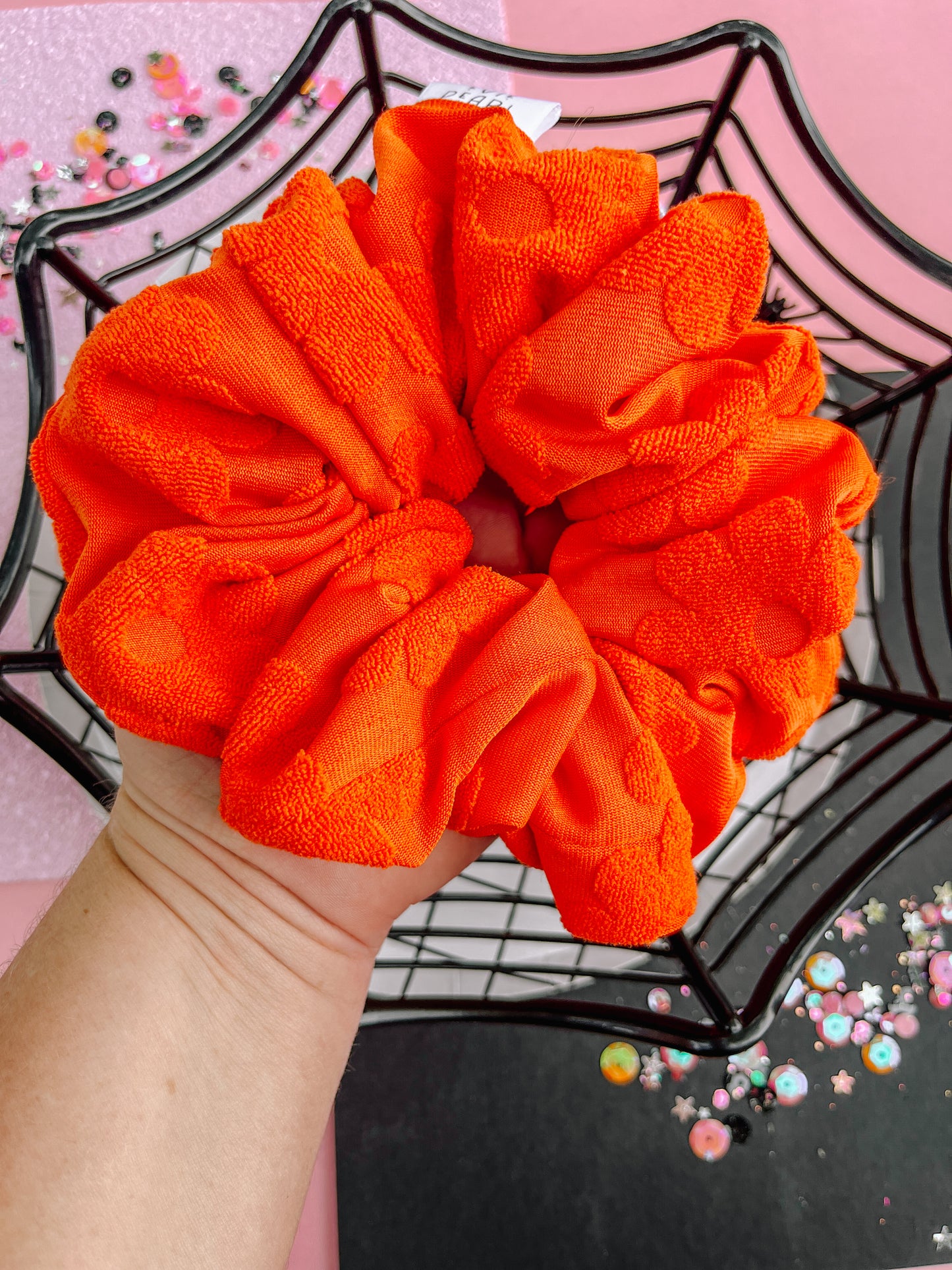 Orange Daisy Flocked Scrunchy