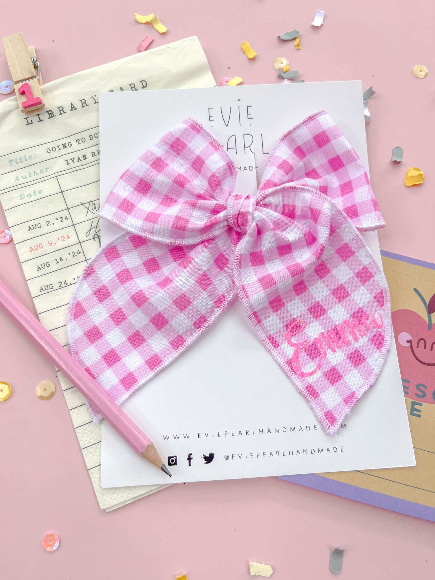 Personalized Pink Plaid Oversized Bow