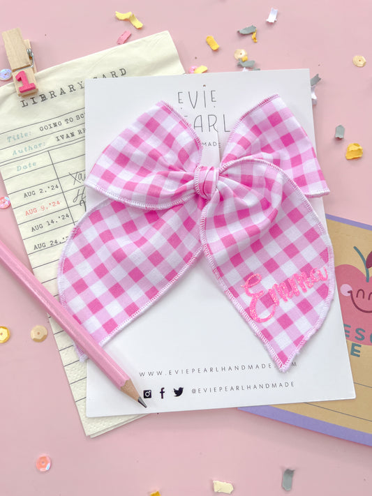 Personalized Pink Plaid Oversized Bow
